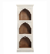 Ethos Mango Wood 3 Arch Book Shelf with Hand-Carved Design – White Finish Arinaliving
