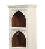 Ethos Mango Wood 3 Arch Book Shelf with Hand-Carved Design – White Finish Arinaliving