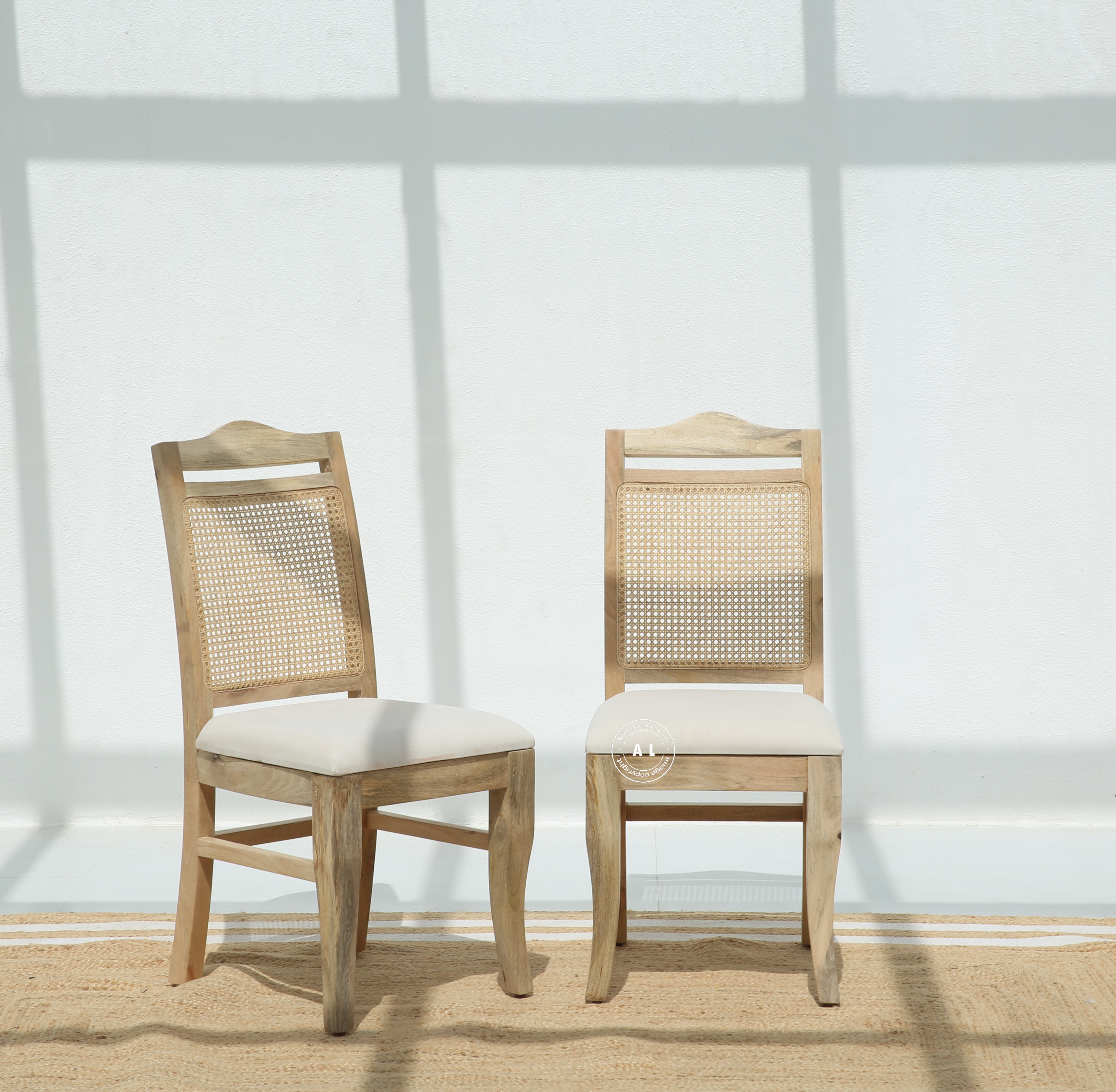 Kingon Mango Wood Dining Chair with Cane Back & Cushioned Seat – Natural Finish , 1 pcs Arina Living