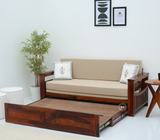 Velocity Sheesham Wood Sofa Cum Bed with Storage & Cushion – Honey Finish