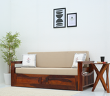 Velocity Sheesham Wood Sofa Cum Bed with Storage & Cushion – Honey Finish