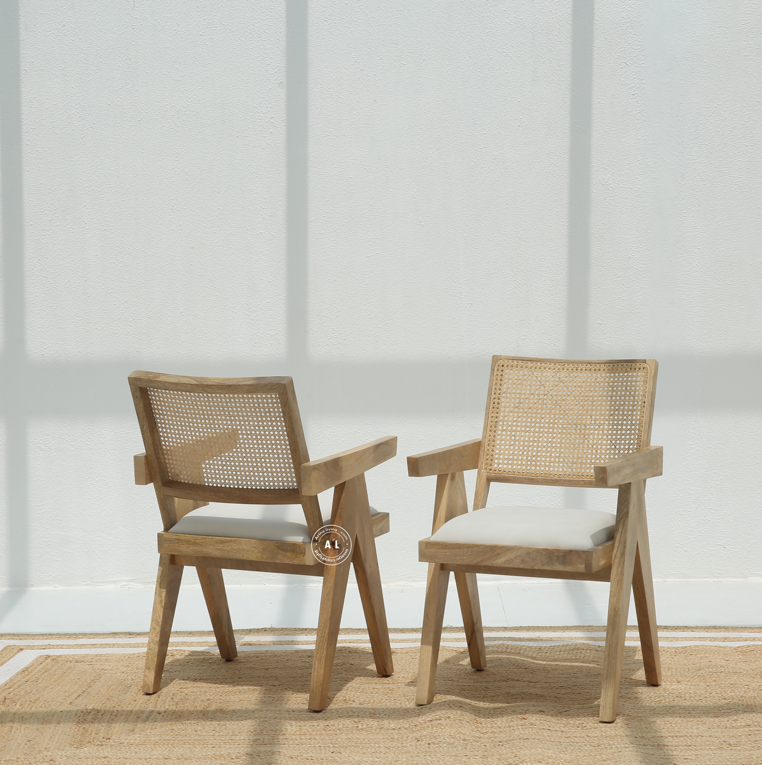 Max Mango Wood Dining Chair with Cane Back & Cushioned Seat – Natural Finish , Single Piece Arina Living