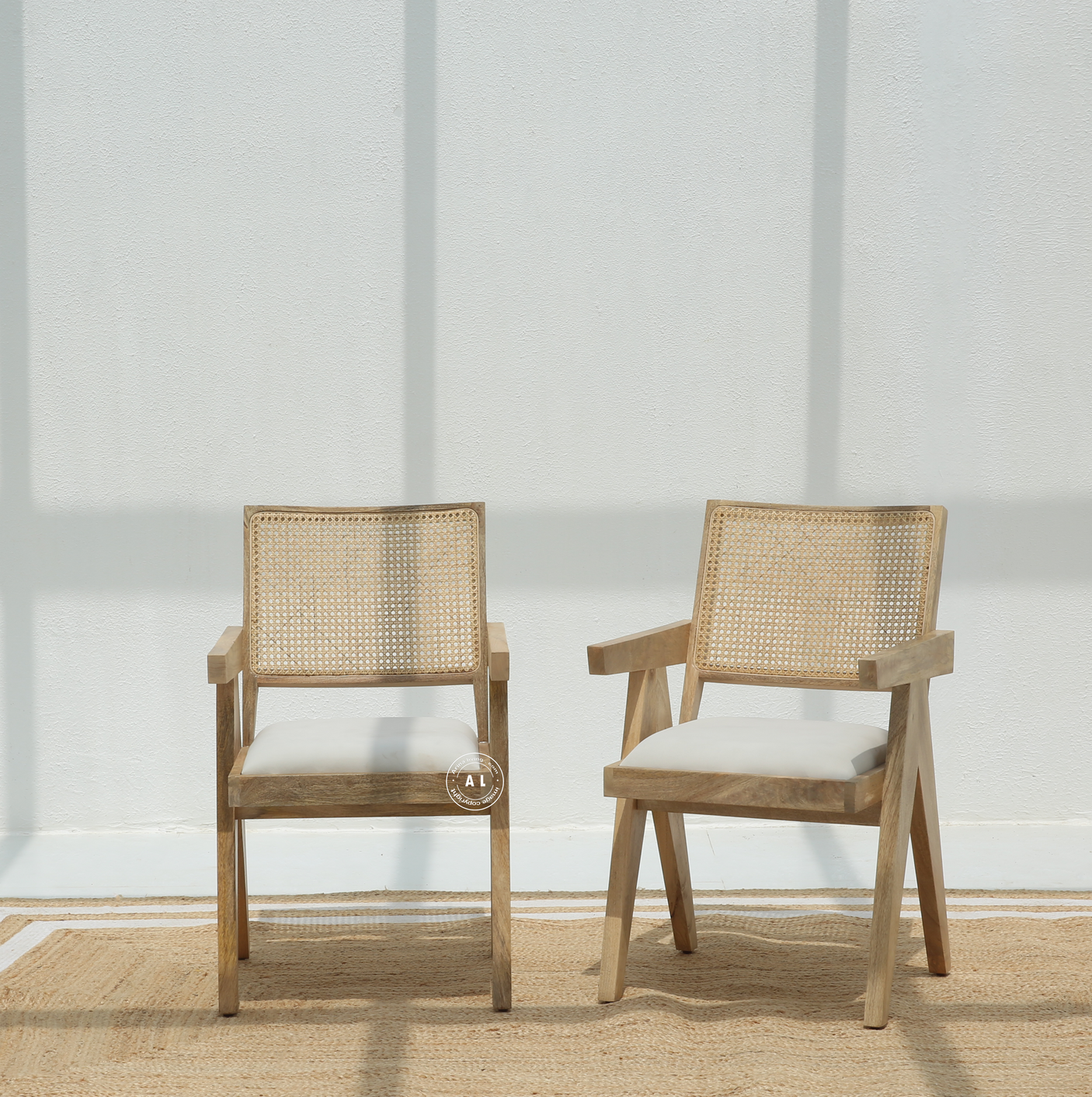 Max Mango Wood Dining Chair with Cane Back & Cushioned Seat – Natural Finish (1 Piece)