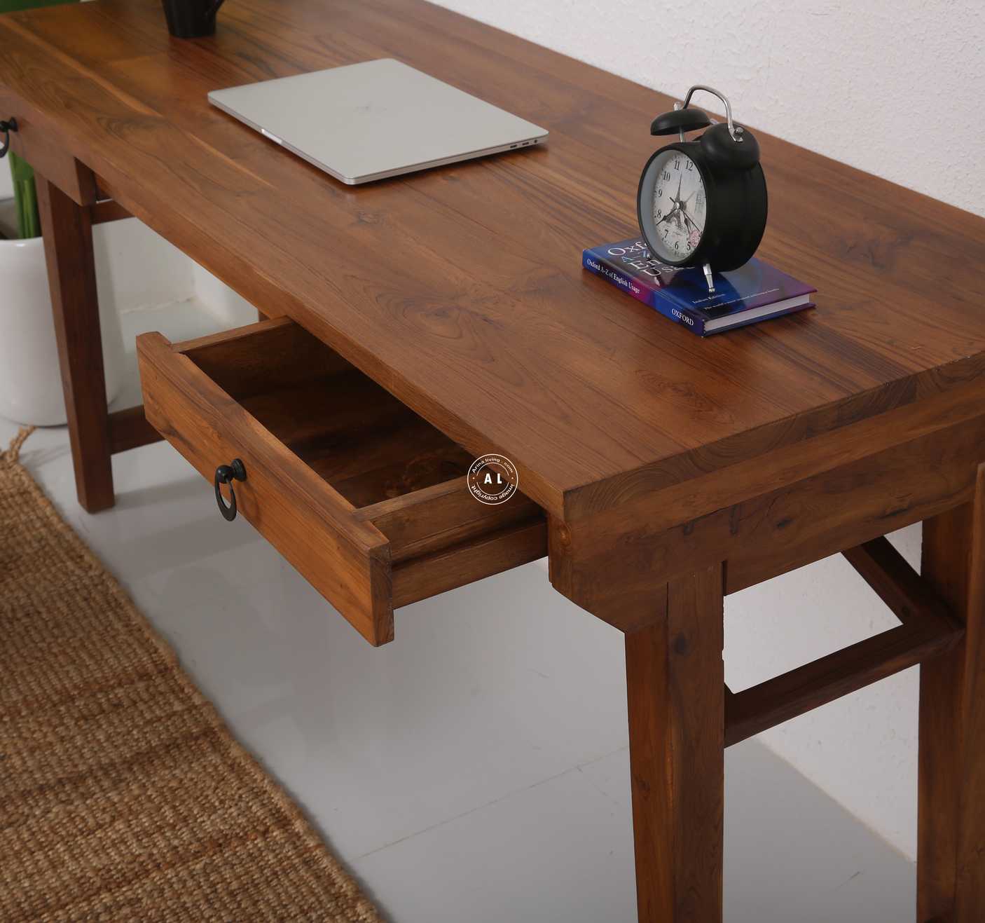 Field Teak Wood Study Table with Drawer Storage