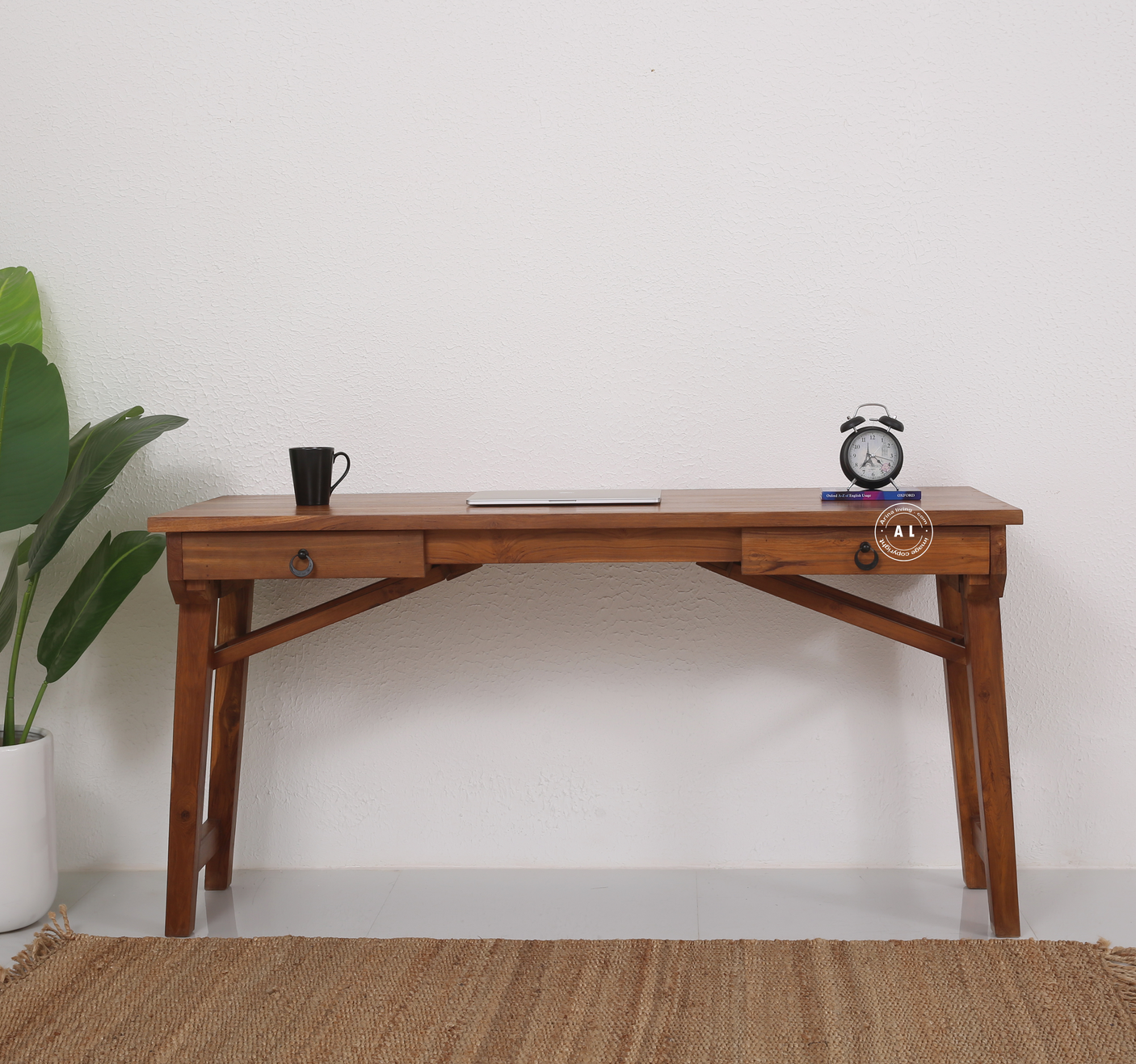Field Teak Wood Study Table with Drawer Storage