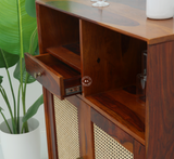 Mint Sheesham Wood Bar Cabinet with Cane Doors & Storage – Honey Finish
