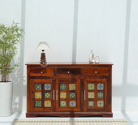 Brio Wooden Storage Cabinet | Solid Sheesham Wood Cabinet in Honey Finish Arina Living