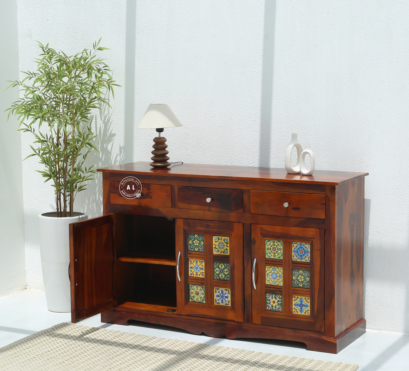 Brio Wooden Storage Cabinet | Solid Sheesham Wood Cabinet in Honey Finish