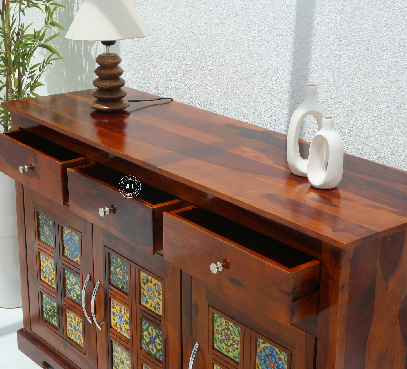 Brio Wooden Storage Cabinet | Solid Sheesham Wood Cabinet in Honey Finish