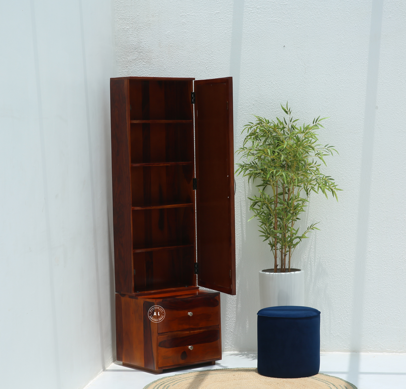 Sleek Sheesham Wood Dressing Table with Mirror & Storage – Honey Finish