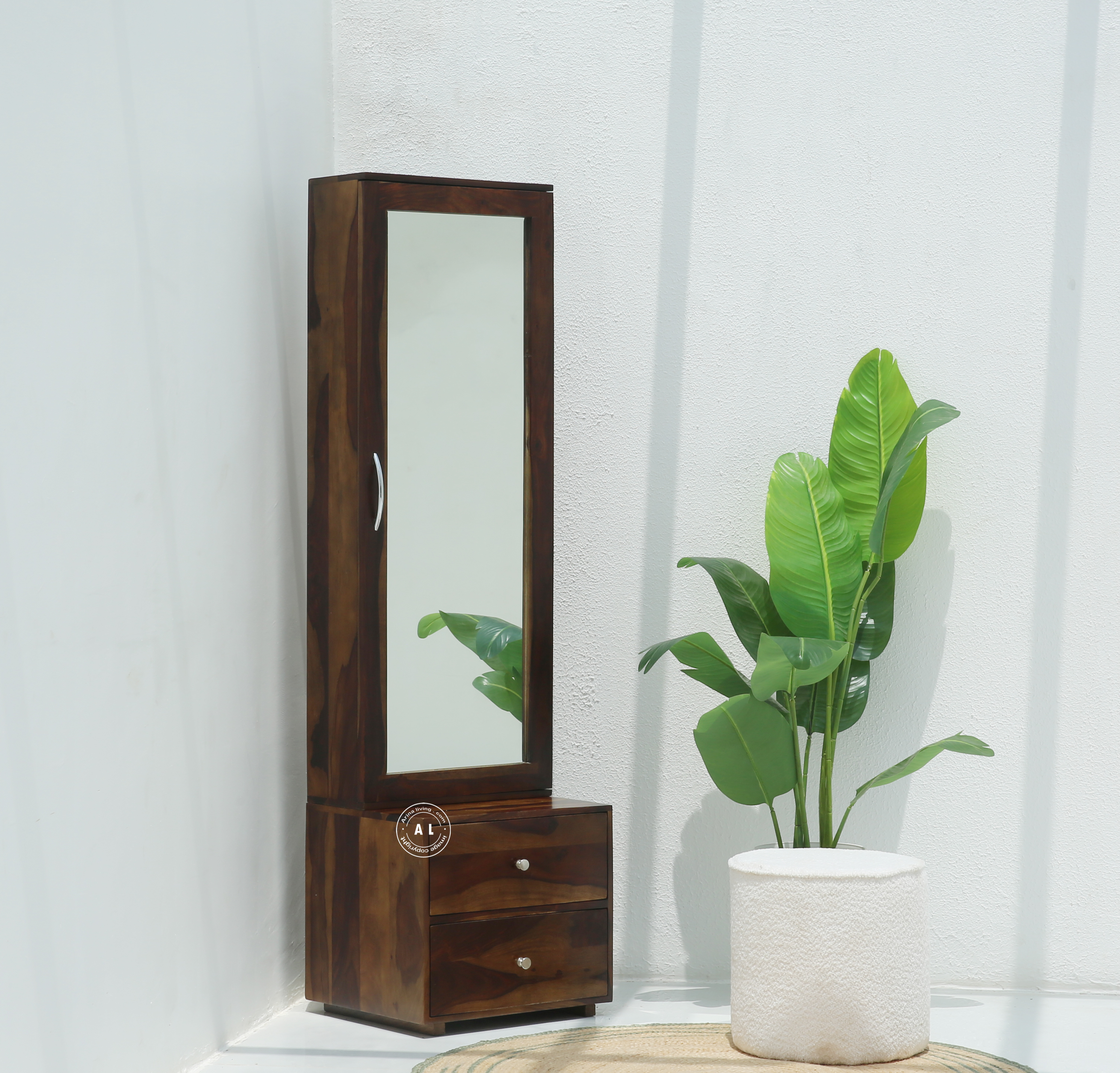 Sleek Sheesham Wood Dressing Table with Mirror & Storage – Honey Finish Arina Living