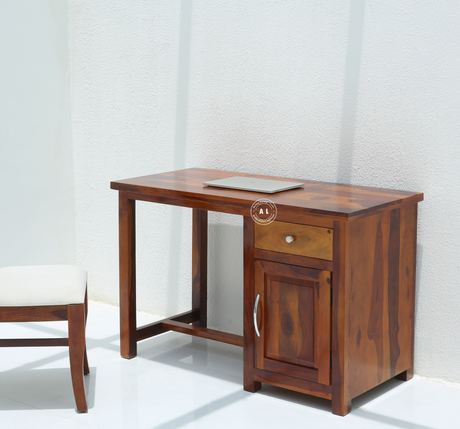 Cortex Sheesham Wood Study Table with Drawer & Door – Honey Finish Arina Living