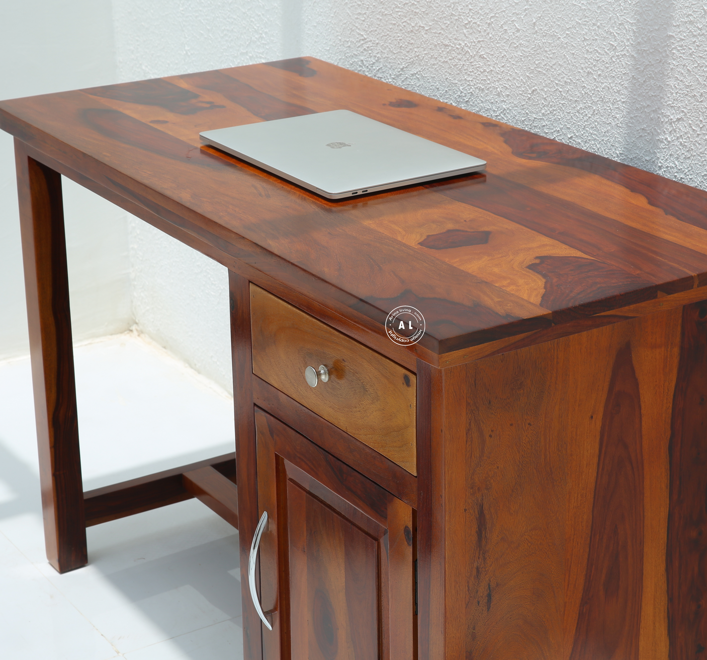 Cortex Sheesham Wood Study Table with Drawer & Door – Honey Finish
