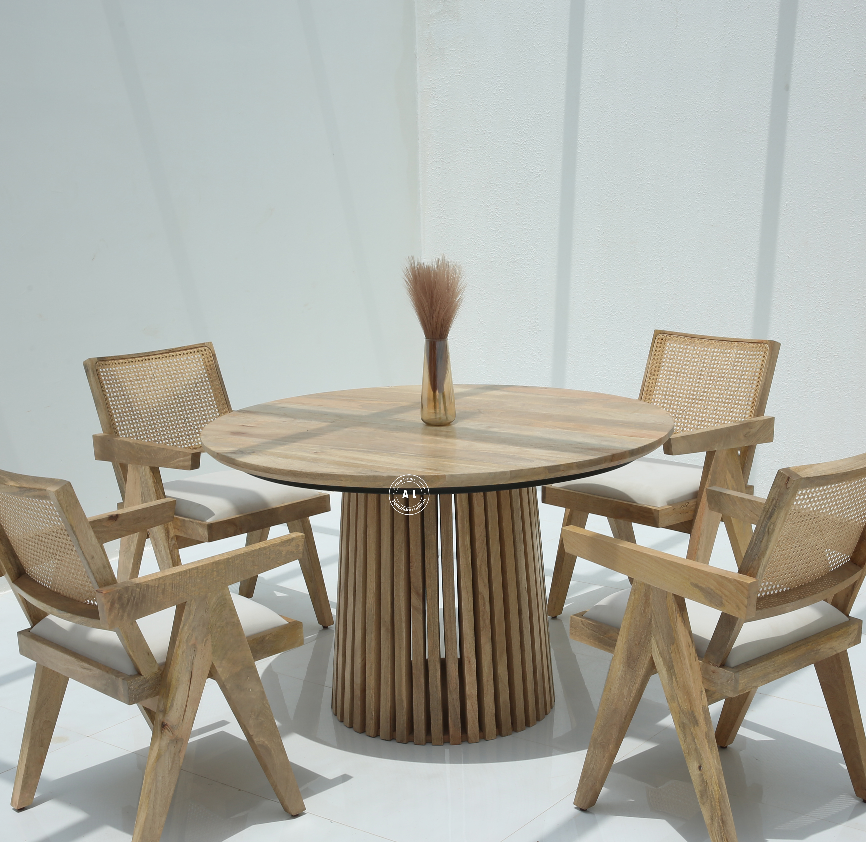 Nestor Mango Wood Round Dining Table – Natural Finish Arina Living