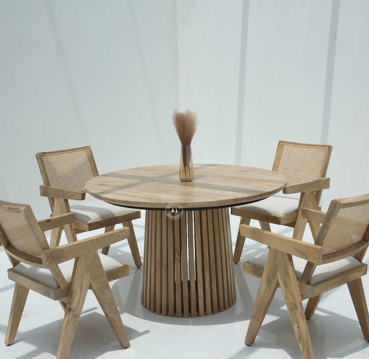 Nestor Mango Wood Round Dining Table – Natural Finish Arina Living
