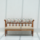 Nexus Bench with Back Rest in Honey Finish Mango Wood – Cotton Upholstery