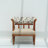 Nexus Mango Wood Arm Chair with Back Rest – Cotton Upholstered Accent Chair