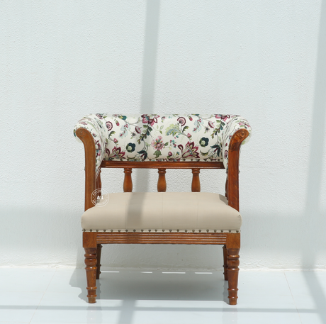 Nexus Mango Wood Arm Chair with Back Rest – Cotton Upholstered Accent Chair Arina Living