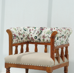 Nexus Mango Wood Arm Chair with Back Rest – Cotton Upholstered Accent Chair Arina Living
