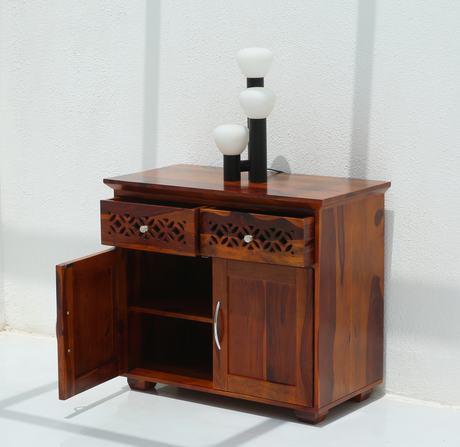 Vector Sheesham Wood Cabinet with 2 Doors & 2 Drawers – Honey Finish Arina Living