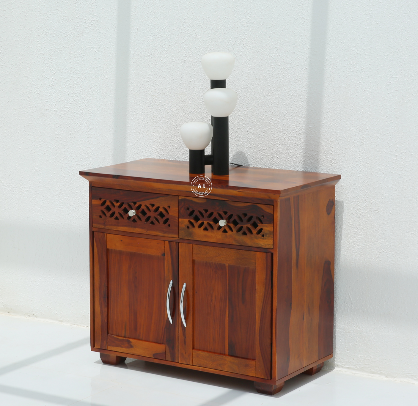 Vector Sheesham Wood Cabinet with 2 Doors & 2 Drawers – Honey Finish