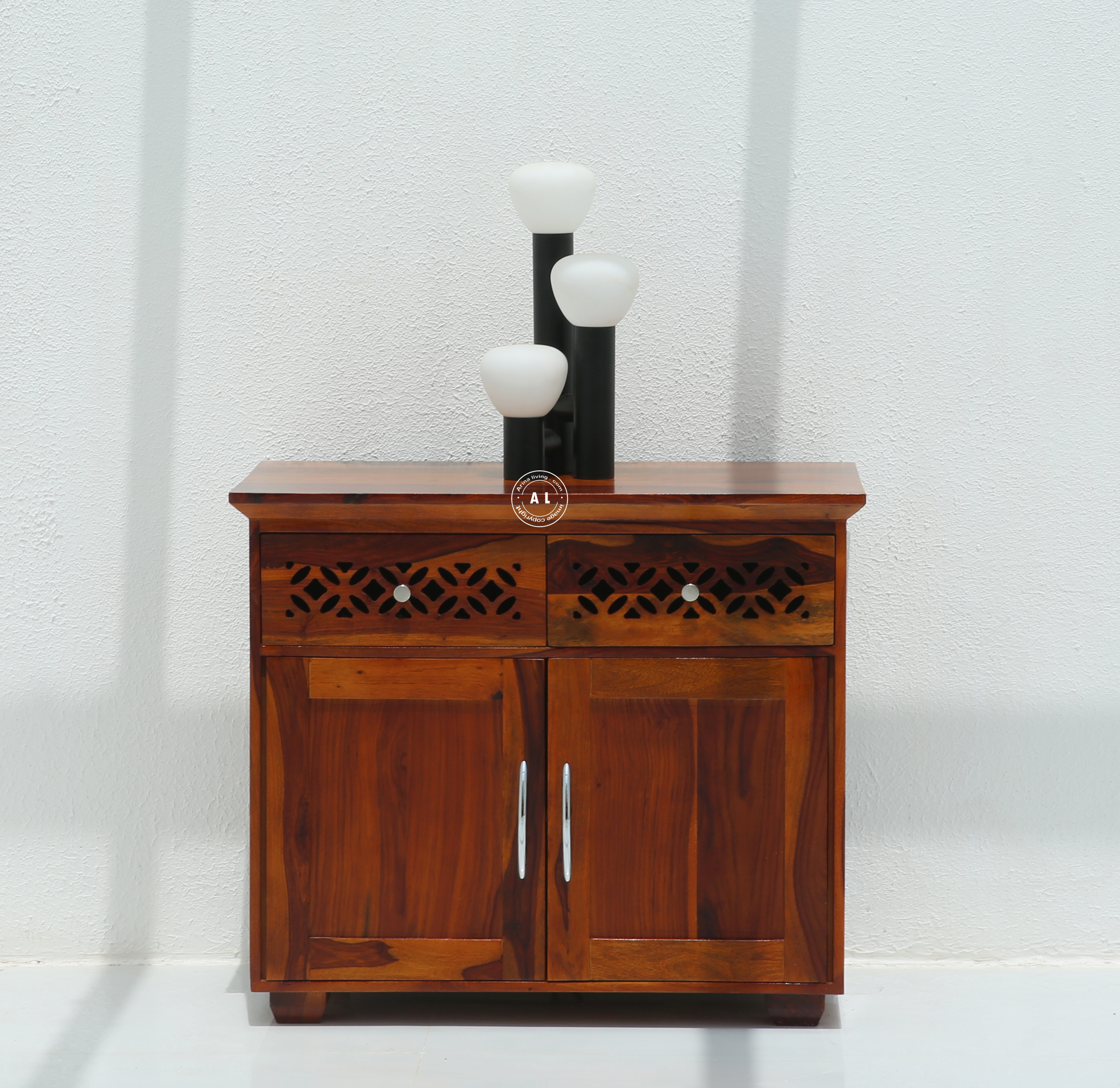 Vector Sheesham Wood Cabinet with 2 Doors & 2 Drawers – Honey Finish Arina Living