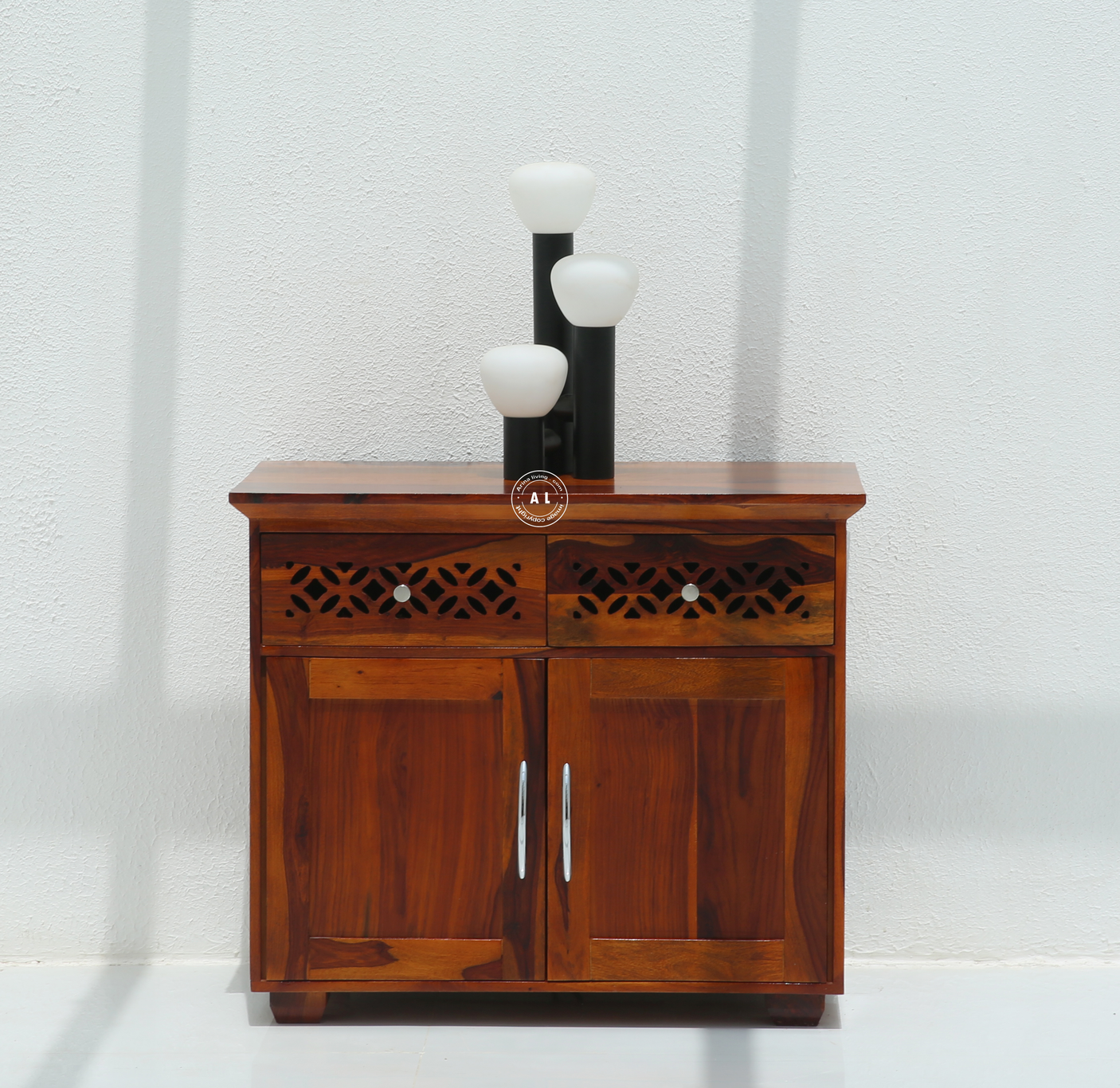 Vector Sheesham Wood Cabinet with 2 Doors & 2 Drawers – Honey Finish