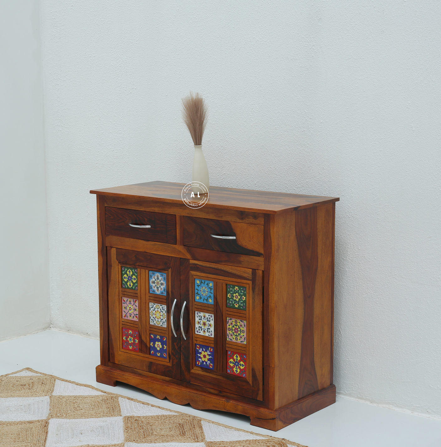 Brio 2 Door 2 Drawer Sheesham Wood Sideboard Cabinet in Honey Finish