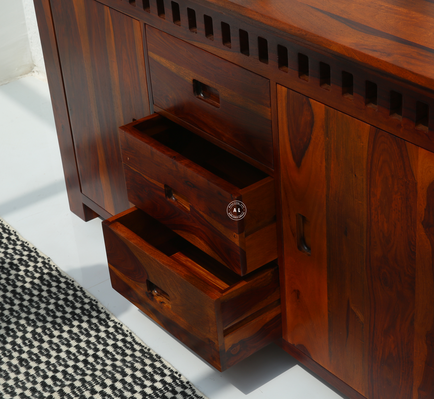 Glint Sheesham Wood Sideboard & Storage Cabinet with Drawers – Honey Finish