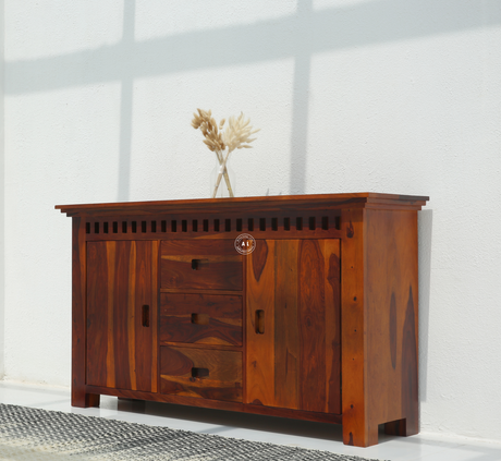 Glint Sheesham Wood Sideboard & Storage Cabinet with Drawers – Honey Finish Arina Living