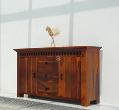 Glint Sheesham Wood Sideboard & Storage Cabinet with Drawers – Honey Finish Arina Living