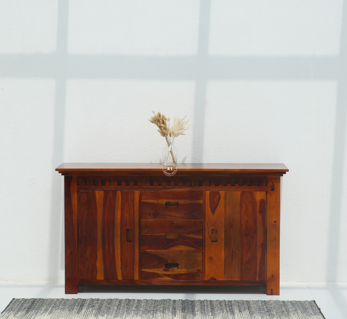 Glint Sheesham Wood Sideboard & Storage Cabinet with Drawers – Honey Finish