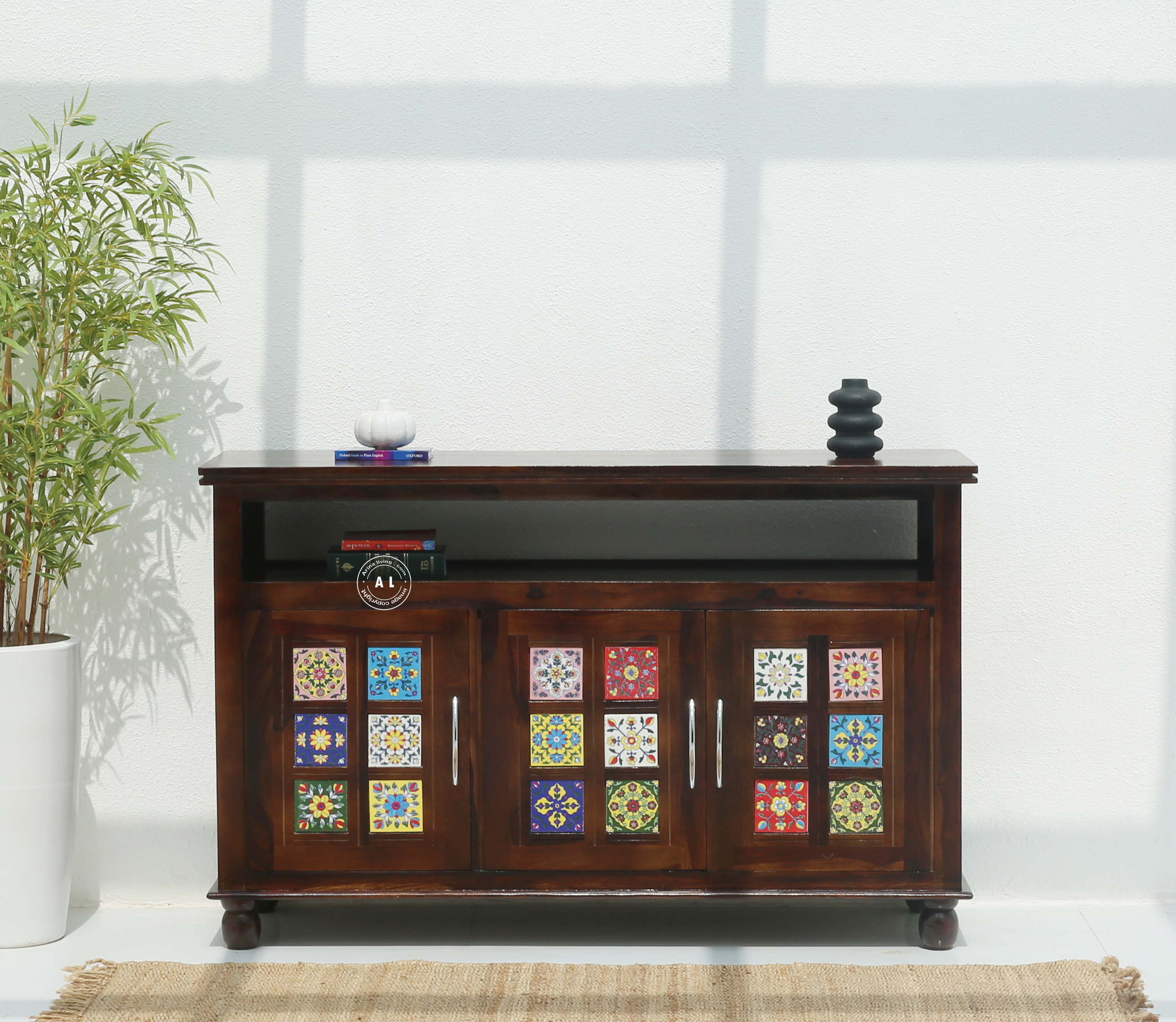 Brio 3 Door Sheesham Wood Sideboard & Cabinet - Walnut Finish Arina Living