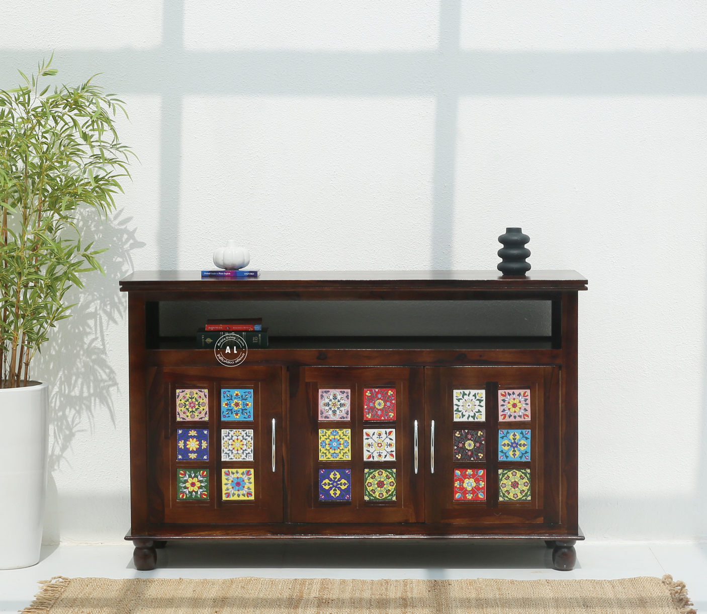 Brio 3 Door Sheesham Wood Sideboard & Cabinet - Walnut Finish