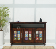 Brio 3 Door Sheesham Wood Sideboard & Cabinet - Walnut Finish Arina Living