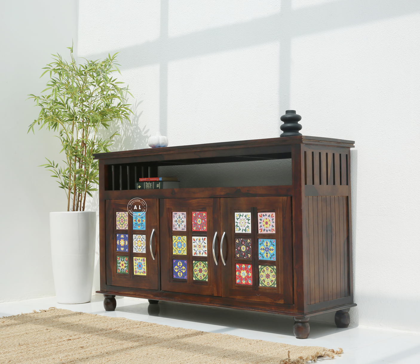 Brio 3 Door Sheesham Wood Sideboard & Cabinet - Walnut Finish