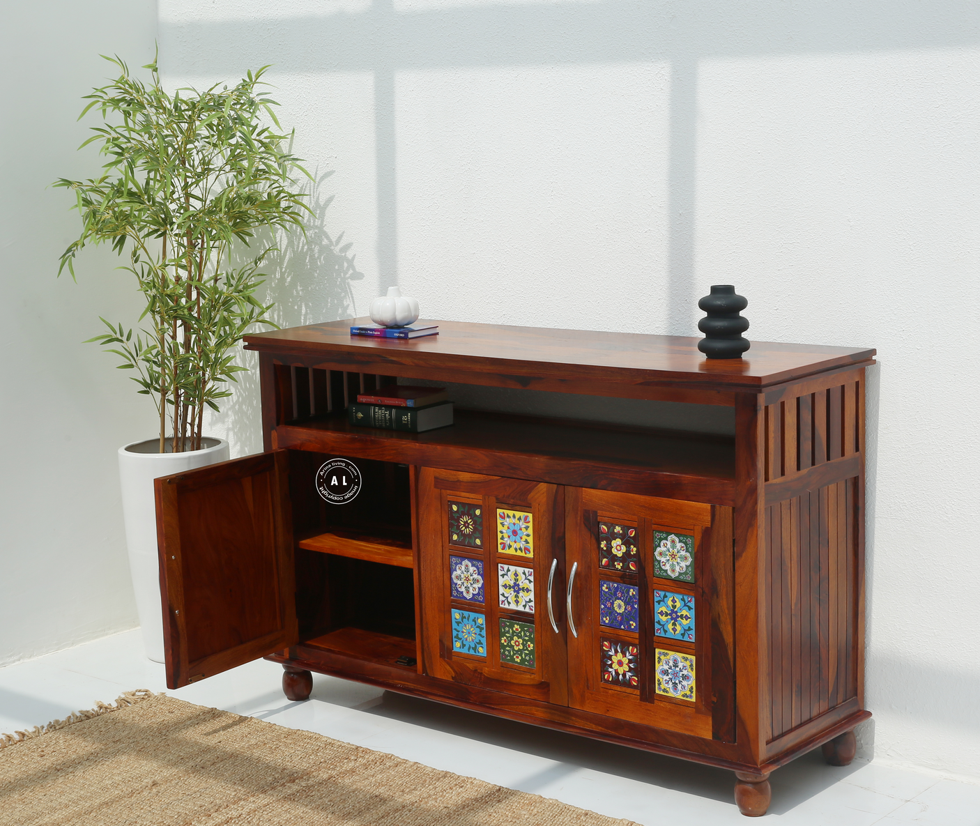 Brio 3 Door Sheesham Wood Sideboard & Cabinet - Honey Finish