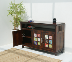 Brio 3 Door Sheesham Wood Sideboard & Cabinet - Walnut Finish Arina Living