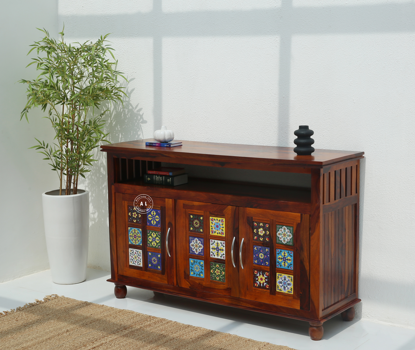 Brio 3 Door Sheesham Wood Sideboard & Cabinet - Honey Finish