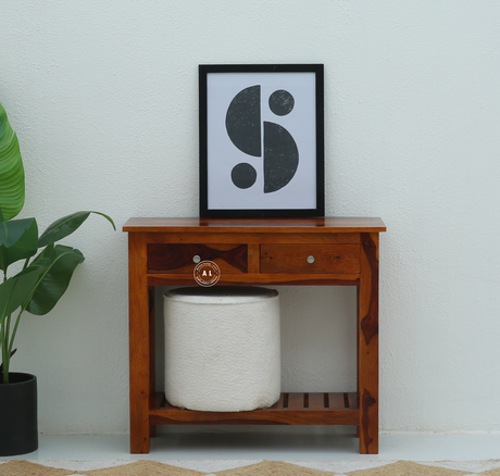 Anchor Wooden Console Table in Honey Finish | Sheesham Wood Entryway Table with Drawers Arina Living