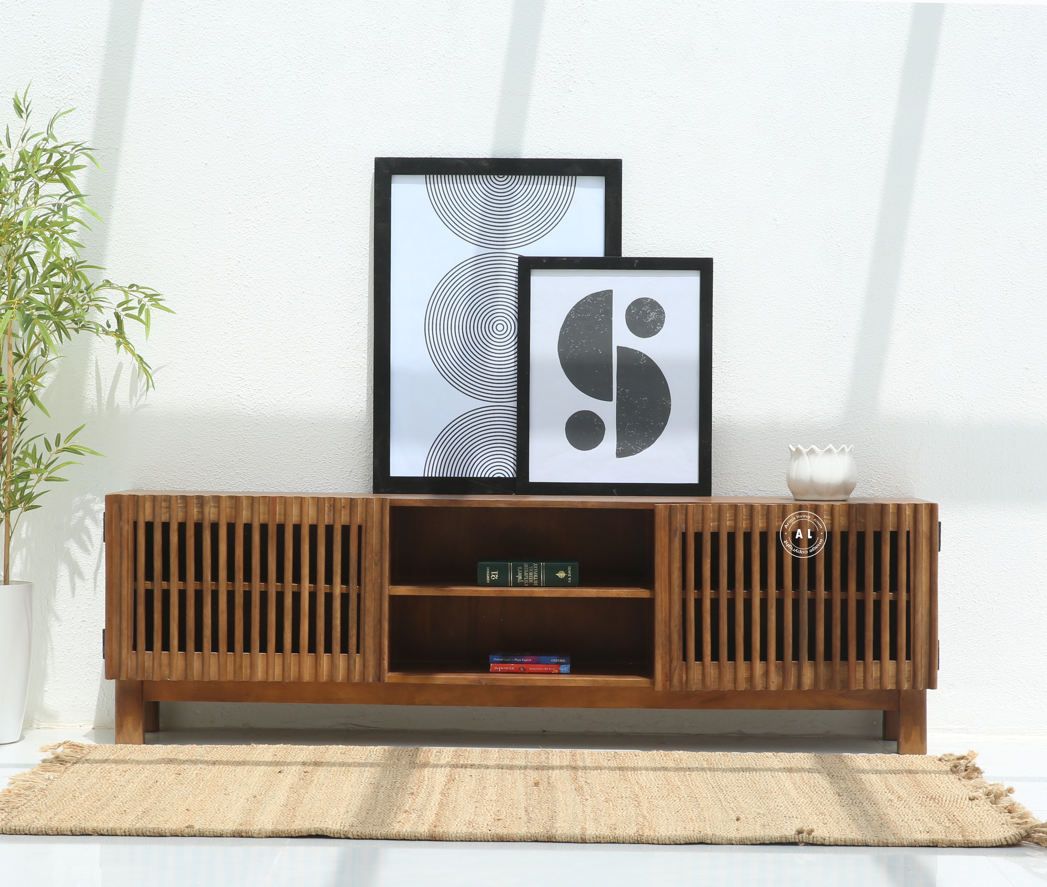 Heritage Mango Wood TV Unit - Honey Finish Arina Living