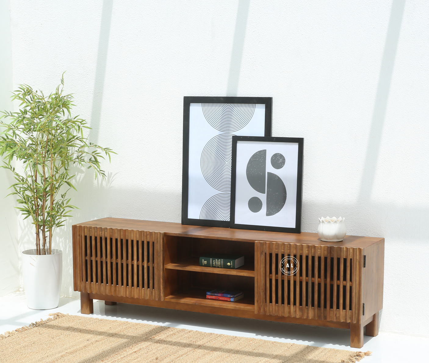 Heritage Mango Wood TV Unit - Honey Finish