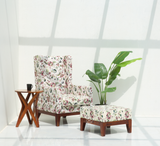 Raptor Sheesham Wood Lounge Chair with Stool & Floral Upholstery – Honey Finish