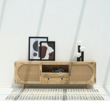 Odom Premium Solid Wood TV Unit With Cane Door Cabinets & Open Shelves