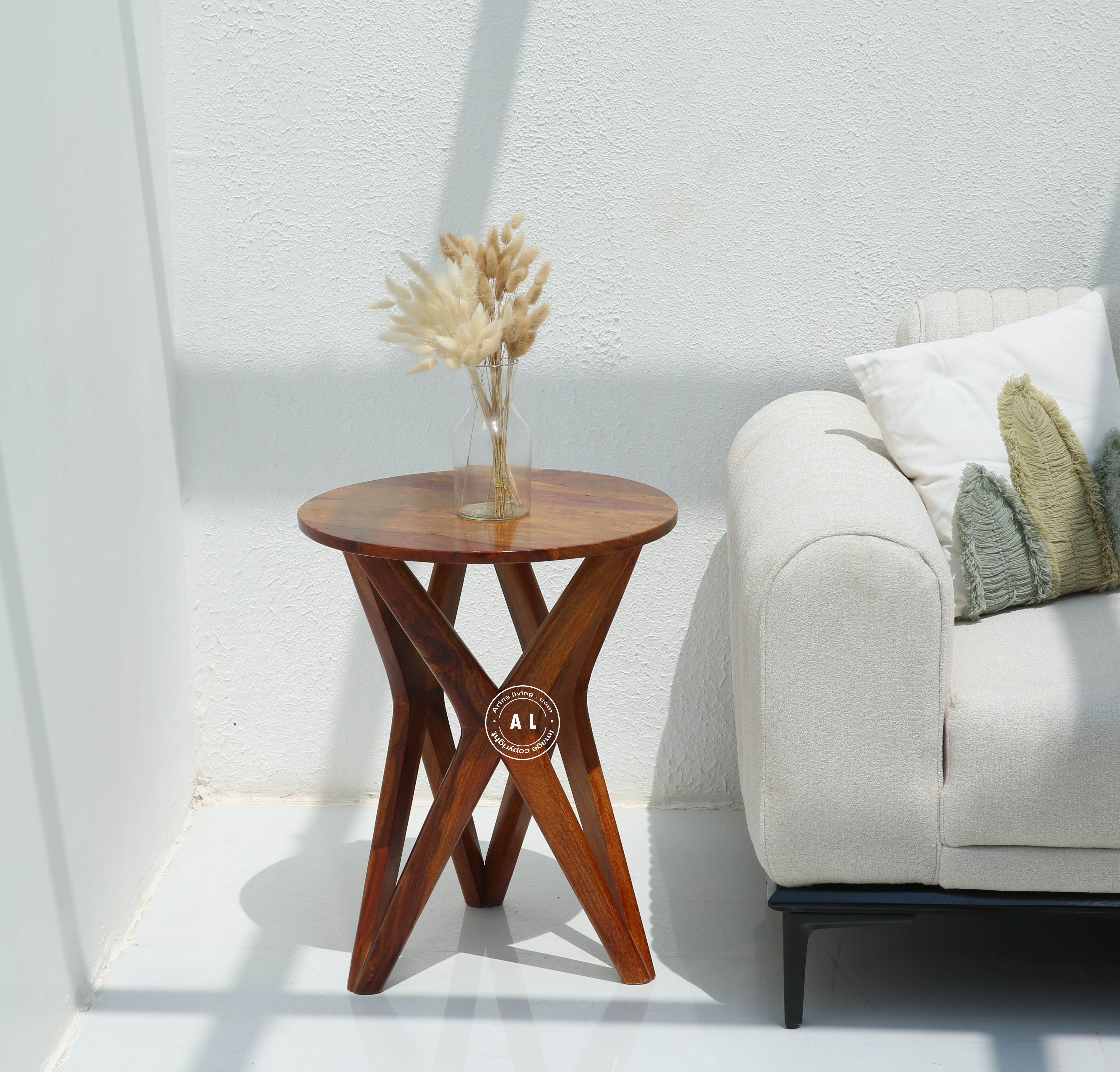 Rovix Sheesham Wood Side Table - Honey Finish Arina Living