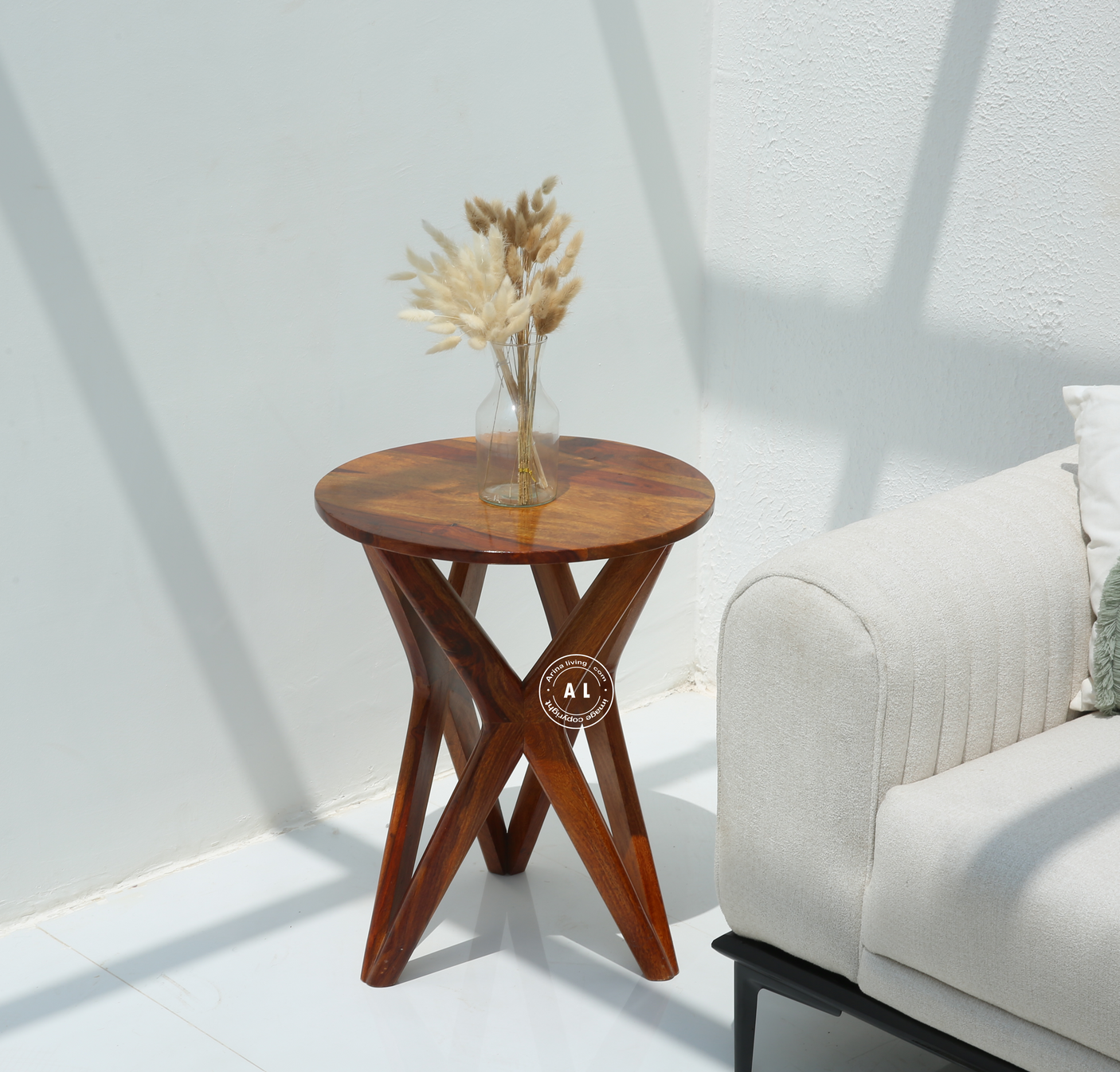 Rovix Sheesham Wood Side Table - Honey Finish Arina Living