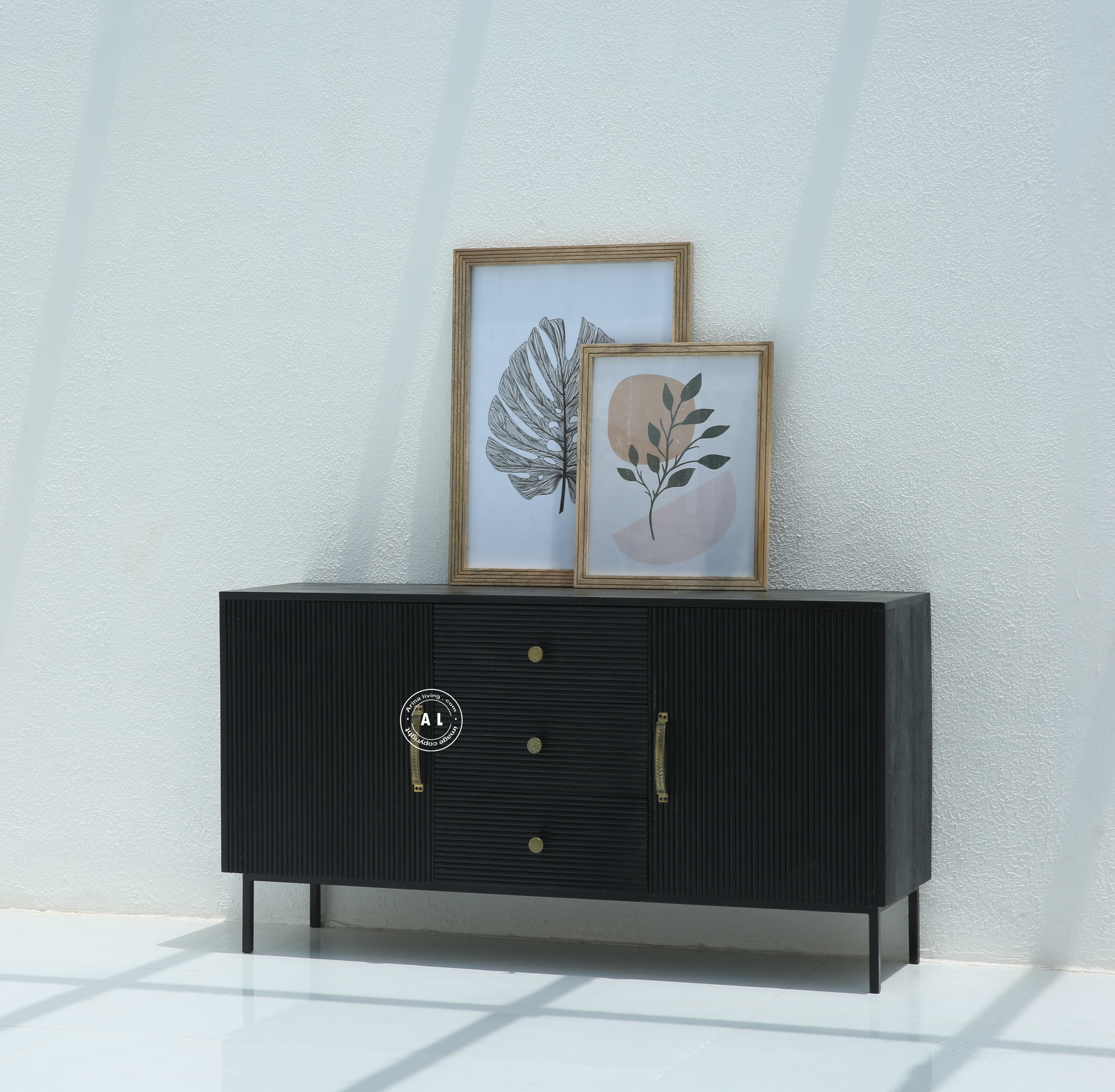 Modern Black Sideboard & Cabinet – 2 Door 3 Drawer Storage Cabinet Arina Living