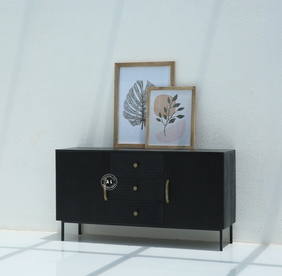 Modern Black Sideboard & Cabinet – 2 Door 3 Drawer Storage Cabinet Arina Living