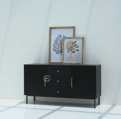 Modern Black Sideboard & Cabinet – 2 Door 3 Drawer Storage Cabinet Arina Living