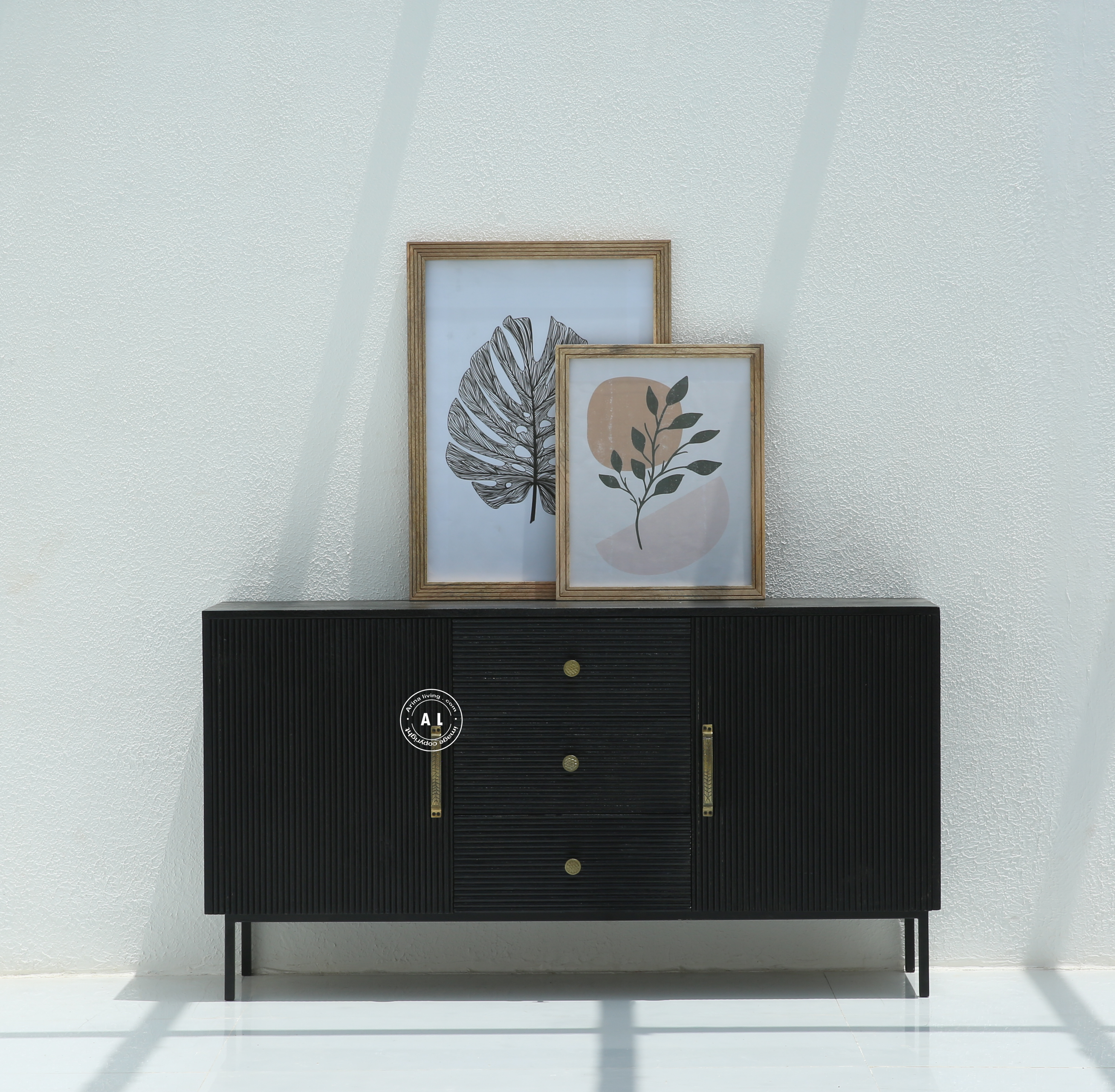 Modern Black Sideboard & Cabinet – 2 Door 3 Drawer Storage Cabinet Arina Living